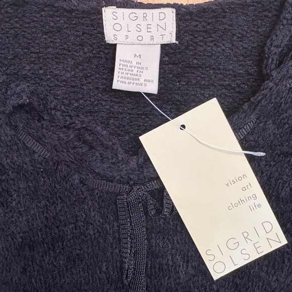 Y2K Sigrid Olsen Sport Women's Black Sweater Sz M 3/4 Sleeve Minimalist New - Picture 9 of 9